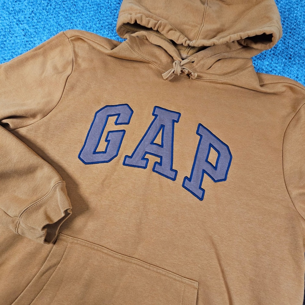 GAP Arch Logo Hoodie‎ Mens Large Mustard Yellow Brown Pullover Sweatshirt Fleece